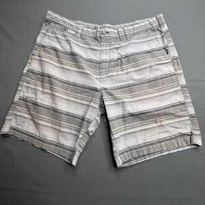 Eddie Bauer Mens Striped Casual Shorts Size 38 Gray Tan White Cotton Blend